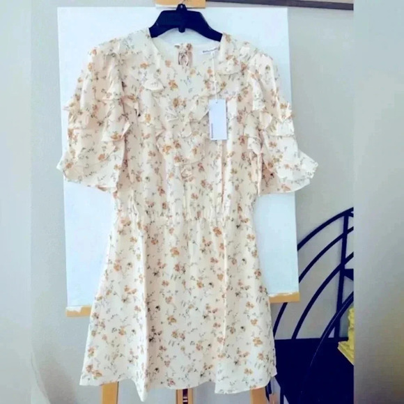 NWT Reformation Malachi Floral Ruffle Mini Dress in Cream Yellow Julius Size 6 - Picture 8 of 13